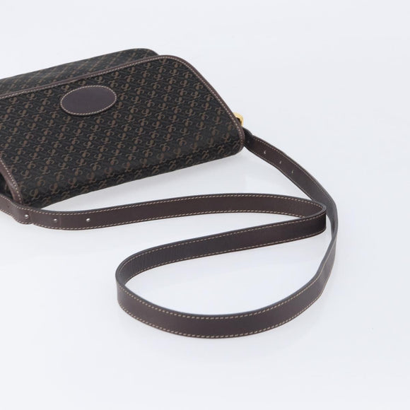 LOEWE Shoulder Bag Canvas Dark Brown Gold Auth ka7066