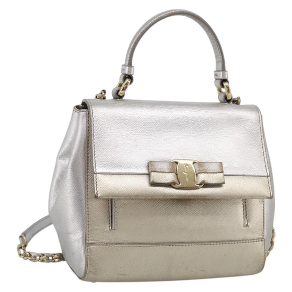 Salvatore Ferragamo Vala Hand Bag Leather 2way Gold Auth ka7067