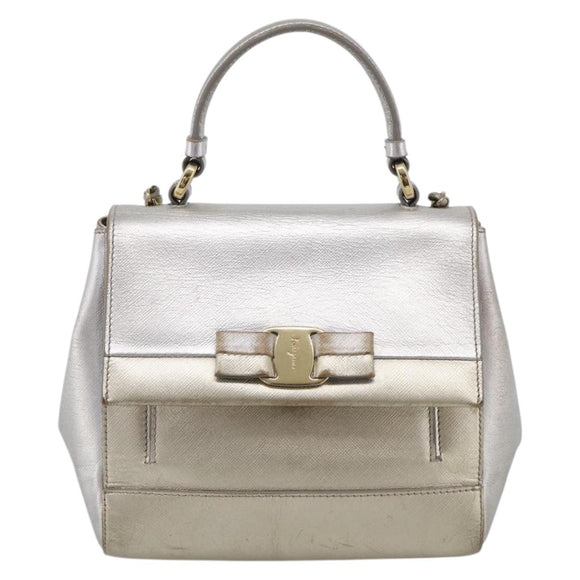 Salvatore Ferragamo Vala Hand Bag Leather 2way Gold Auth ka7067