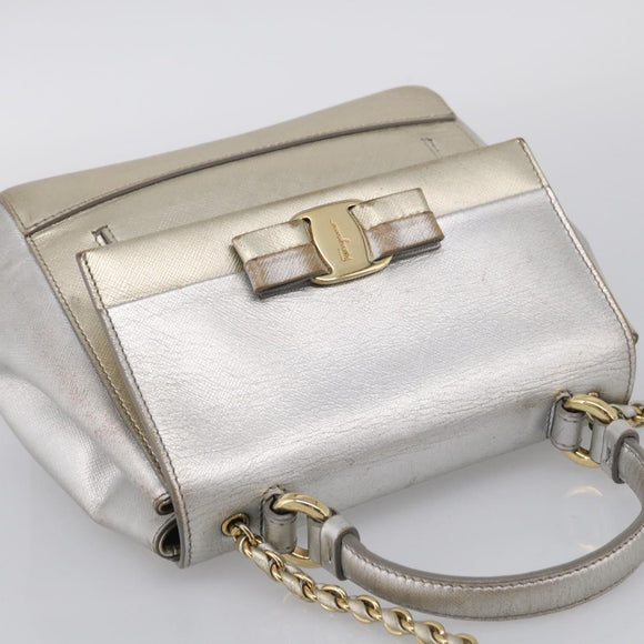 Salvatore Ferragamo Vala Hand Bag Leather 2way Gold Auth ka7067
