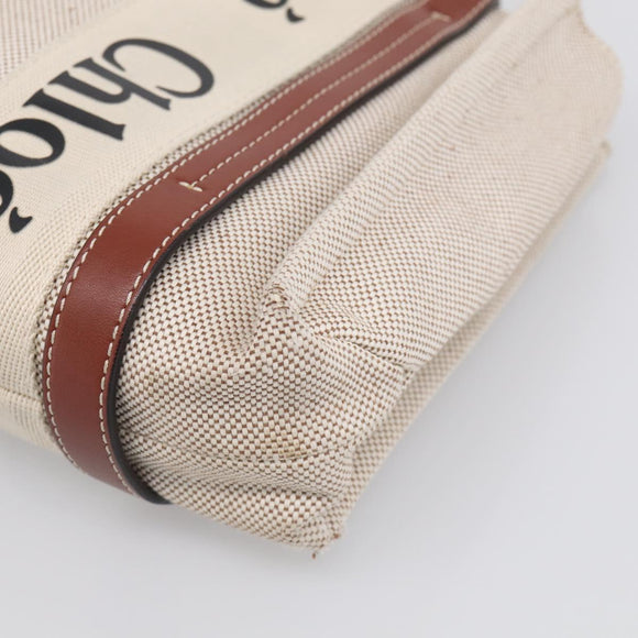 Chloe Woody Hand Bag Canvas White Auth ka7069