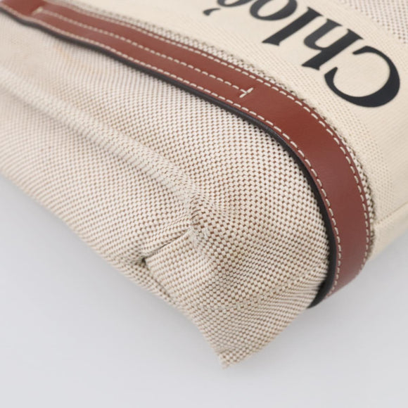 Chloe Woody Hand Bag Canvas White Auth ka7069