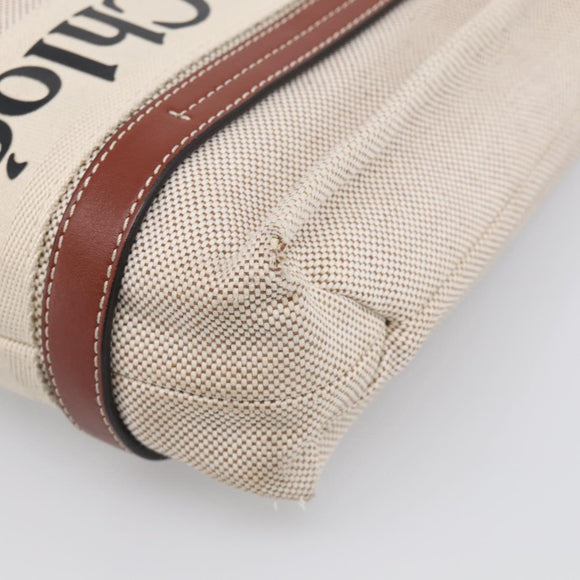 Chloe Woody Hand Bag Canvas White Auth ka7069