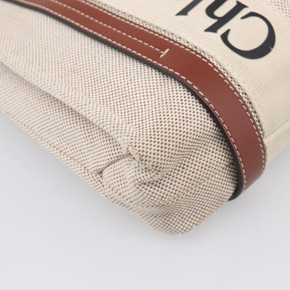Chloe Woody Hand Bag Canvas White Auth ka7069