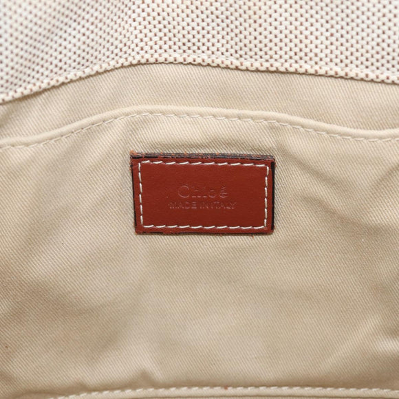 Chloe Woody Hand Bag Canvas White Auth ka7069