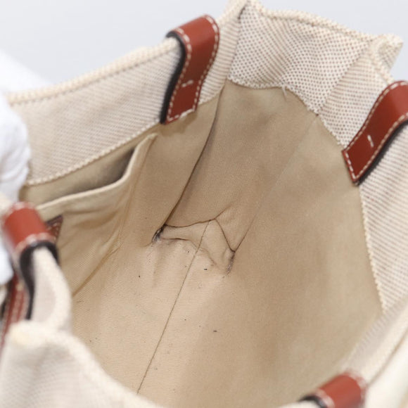Chloe Woody Hand Bag Canvas White Auth ka7069