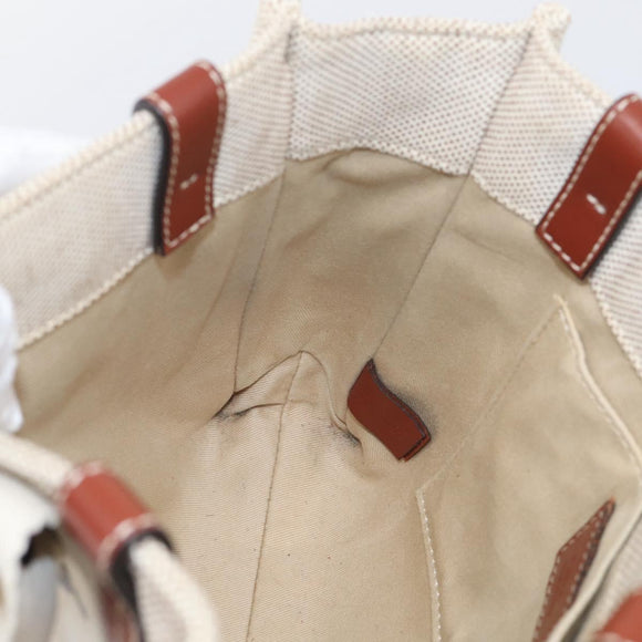 Chloe Woody Hand Bag Canvas White Auth ka7069
