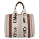 Chloe Woody Hand Bag Canvas White Auth ka7069-2