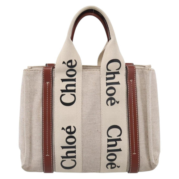 Chloe Woody Hand Bag Canvas White Auth ka7069