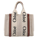 Chloe Woody Hand Bag Canvas White Auth ka7069-3