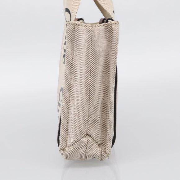 Chloe Woody Hand Bag Canvas White Auth ka7069