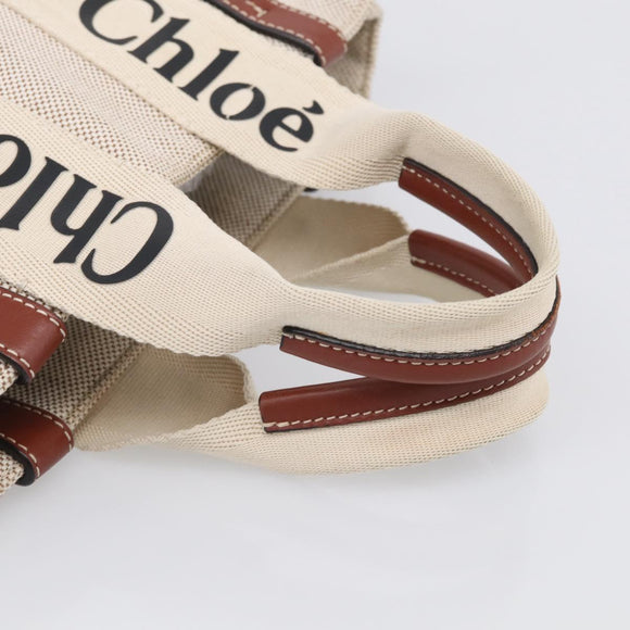 Chloe Woody Hand Bag Canvas White Auth ka7069