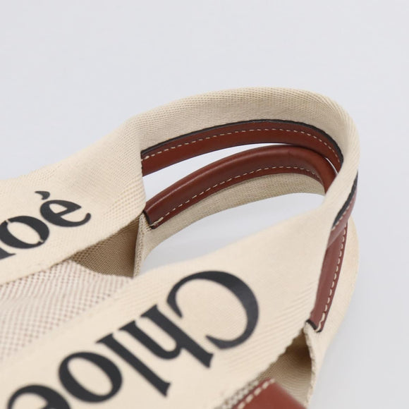 Chloe Woody Hand Bag Canvas White Auth ka7069