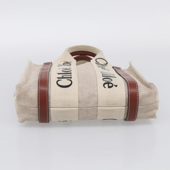 Chloe Woody Hand Bag Canvas White Auth ka7069