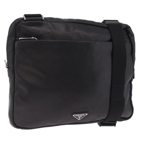 PRADA Shoulder Bag Leather Black Silver Auth ka7071V