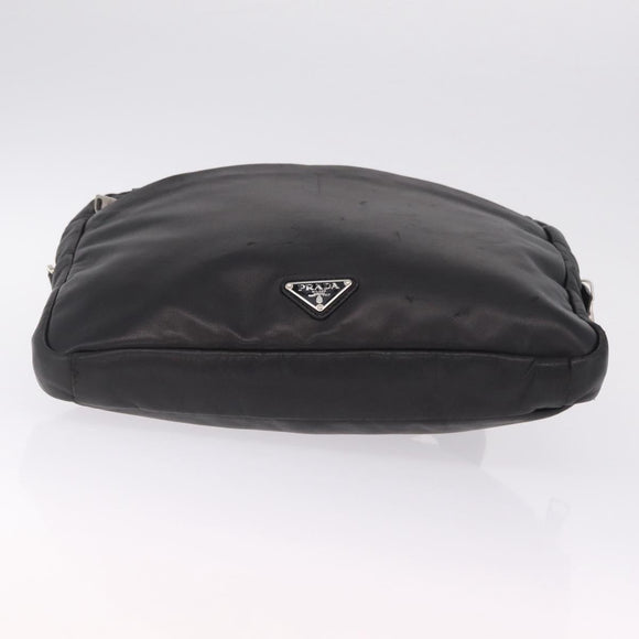 PRADA Shoulder Bag Leather Black Silver Auth ka7071V