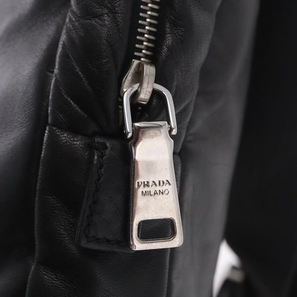 PRADA Shoulder Bag Leather Black Silver Auth ka7071V