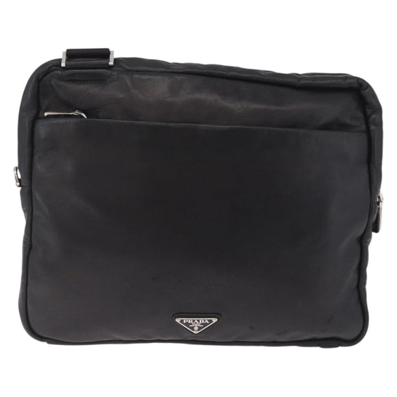 PRADA Shoulder Bag Leather Black Silver Auth ka7071V