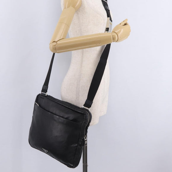 PRADA Shoulder Bag Leather Black Silver Auth ka7071V