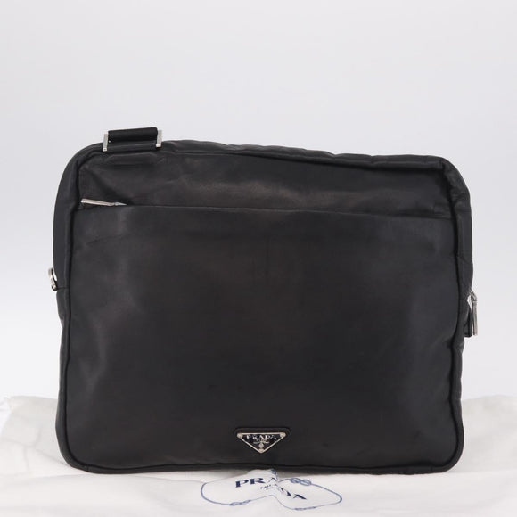 PRADA Shoulder Bag Leather Black Silver Auth ka7071V