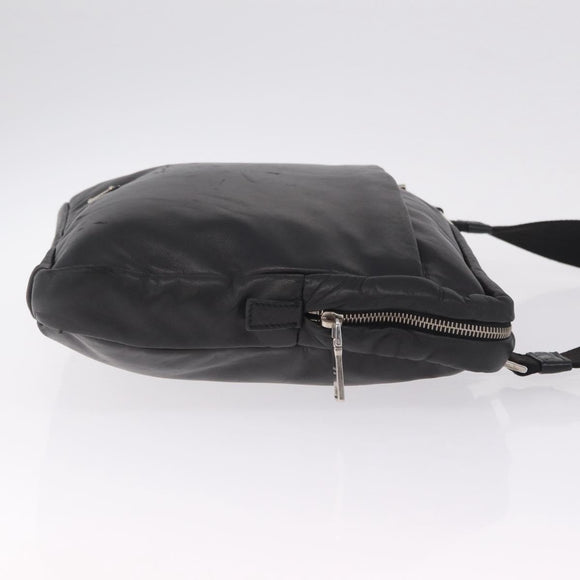 PRADA Shoulder Bag Leather Black Silver Auth ka7071V