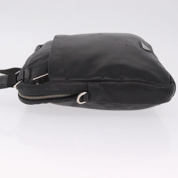 PRADA Shoulder Bag Leather Black Silver Auth ka7071V