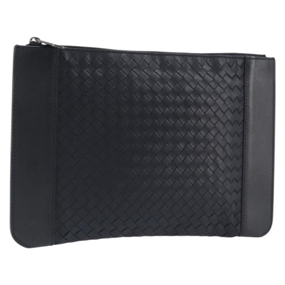 Bottega Veneta INTRECCIATO Clutch Bag Leather Black Auth ka7076