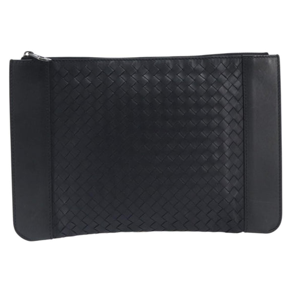 Bottega Veneta INTRECCIATO Clutch Bag Leather Black Auth ka7076