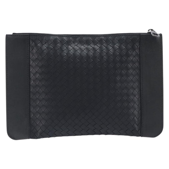 Bottega Veneta INTRECCIATO Clutch Bag Leather Black Auth ka7076