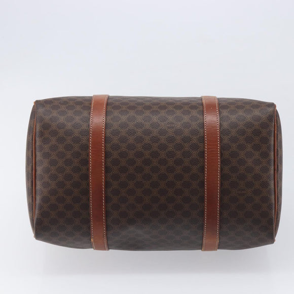 CELINE Macadam Canvas Boston Bag PVC Leather Brown Gold Auth ka7077