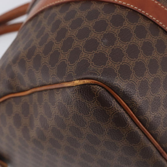 CELINE Macadam Canvas Boston Bag PVC Leather Brown Gold Auth ka7077