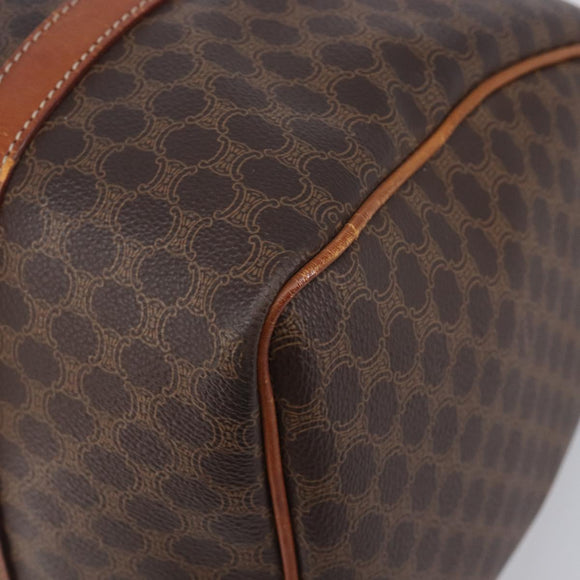 CELINE Macadam Canvas Boston Bag PVC Leather Brown Gold Auth ka7077