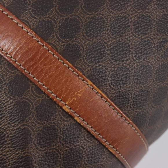 CELINE Macadam Canvas Boston Bag PVC Leather Brown Gold Auth ka7077