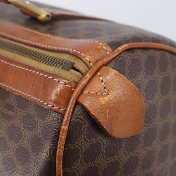 CELINE Macadam Canvas Boston Bag PVC Leather Brown Gold Auth ka7077