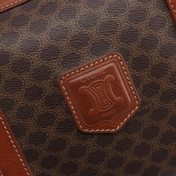 CELINE Macadam Canvas Boston Bag PVC Leather Brown Gold Auth ka7077