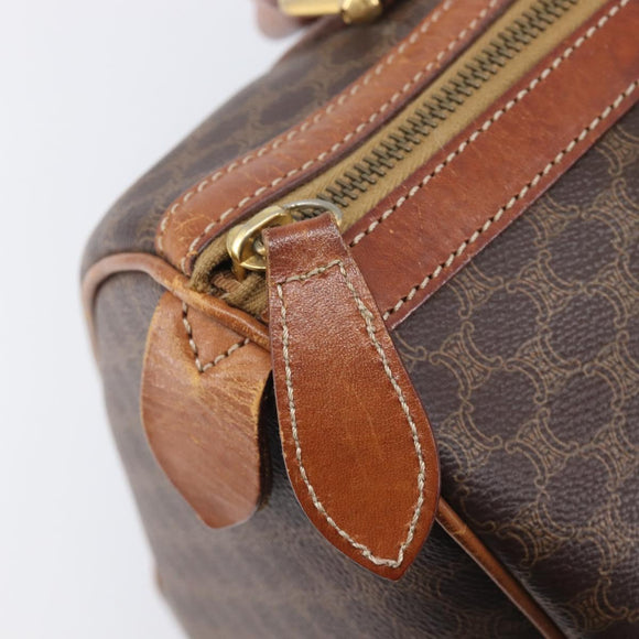 CELINE Macadam Canvas Boston Bag PVC Leather Brown Gold Auth ka7077