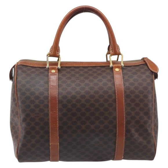 CELINE Macadam Canvas Boston Bag PVC Leather Brown Gold Auth ka7077
