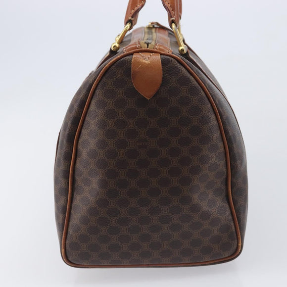 CELINE Macadam Canvas Boston Bag PVC Leather Brown Gold Auth ka7077