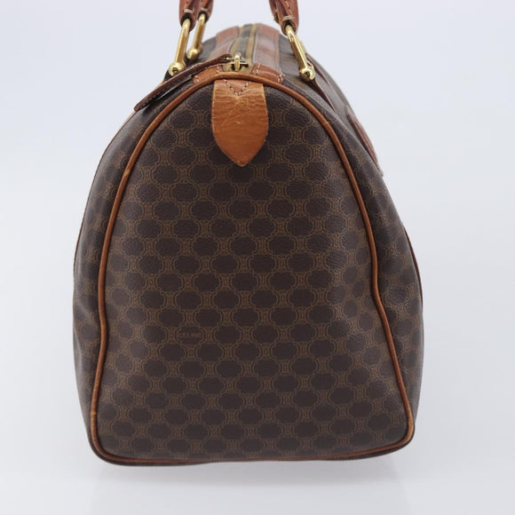 CELINE Macadam Canvas Boston Bag PVC Leather Brown Gold Auth ka7077