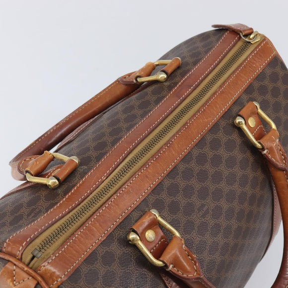 CELINE Macadam Canvas Boston Bag PVC Leather Brown Gold Auth ka7077