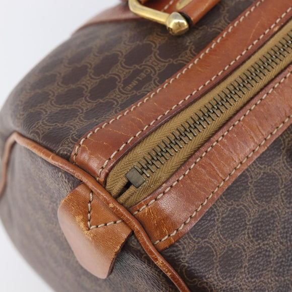 CELINE Macadam Canvas Boston Bag PVC Leather Brown Gold Auth ka7077