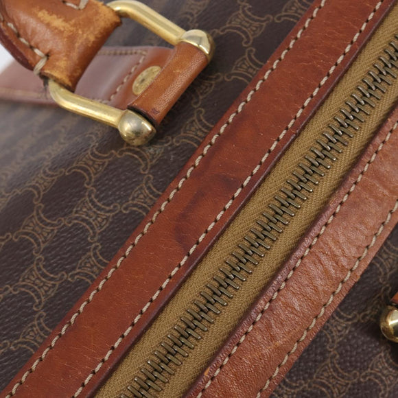 CELINE Macadam Canvas Boston Bag PVC Leather Brown Gold Auth ka7077