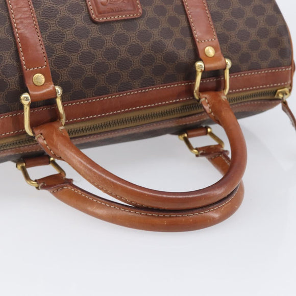 CELINE Macadam Canvas Boston Bag PVC Leather Brown Gold Auth ka7077