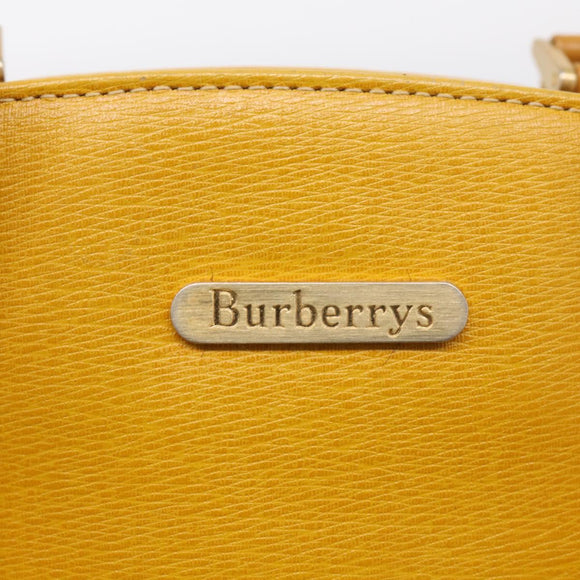 Burberrys Hand Bag Leather Yellow Gold Auth ka7079