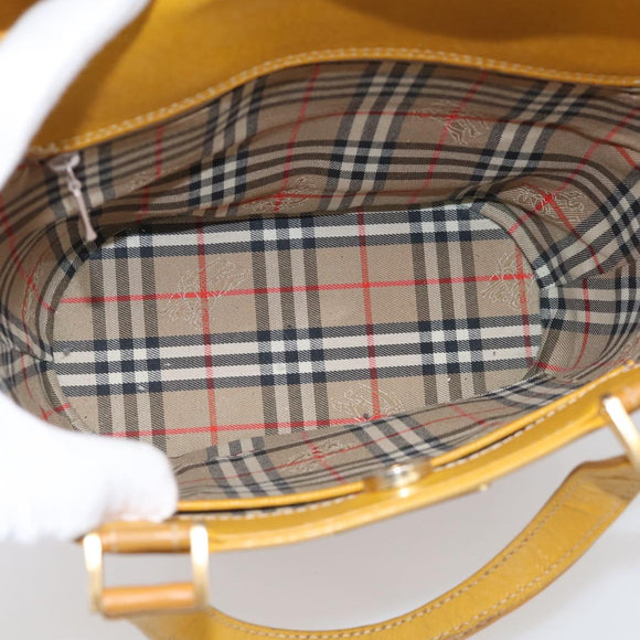 Burberrys Hand Bag Leather Yellow Gold Auth ka7079