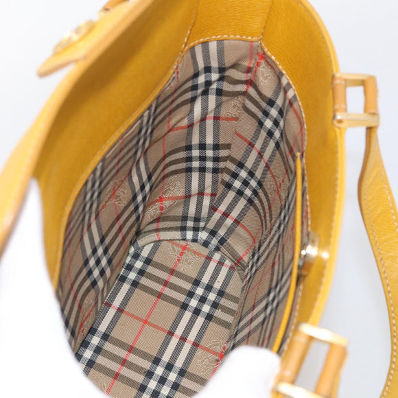Burberrys Hand Bag Leather Yellow Gold Auth ka7079