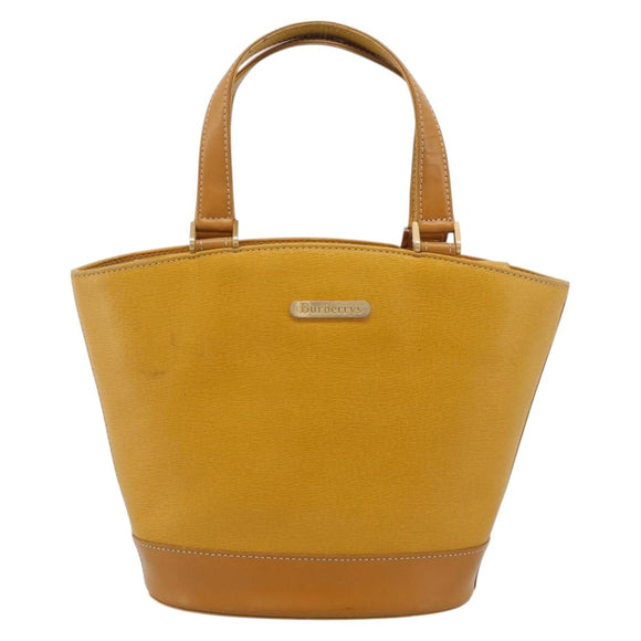 Burberrys Hand Bag Leather Yellow Gold Auth ka7079