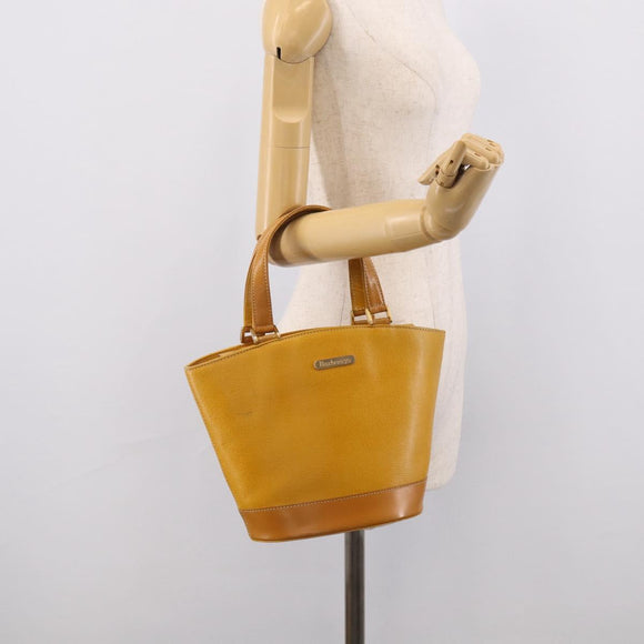 Burberrys Hand Bag Leather Yellow Gold Auth ka7079