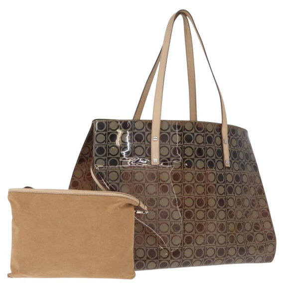 Salvatore Ferragamo Tote Bag Vinyl Clear Silver Auth ka7081