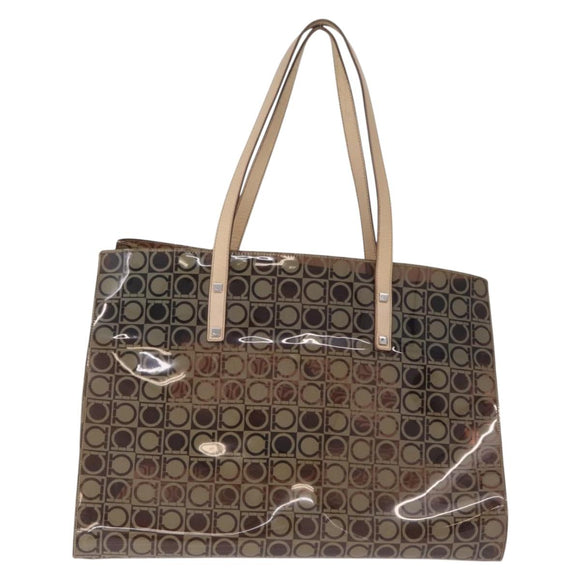 Salvatore Ferragamo Tote Bag Vinyl Clear Silver Auth ka7081